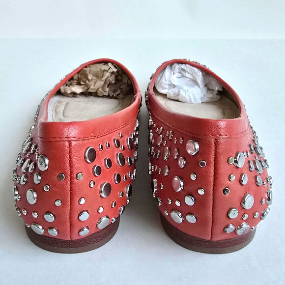 DVF Stud Flats Size 7.5 Orange Leather Silver Studded PointedToe Furstenberg Ara - Picture 6 of 13